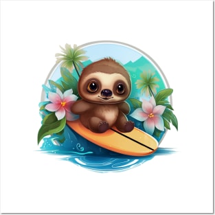 Surfing Baby Sloth Posters and Art